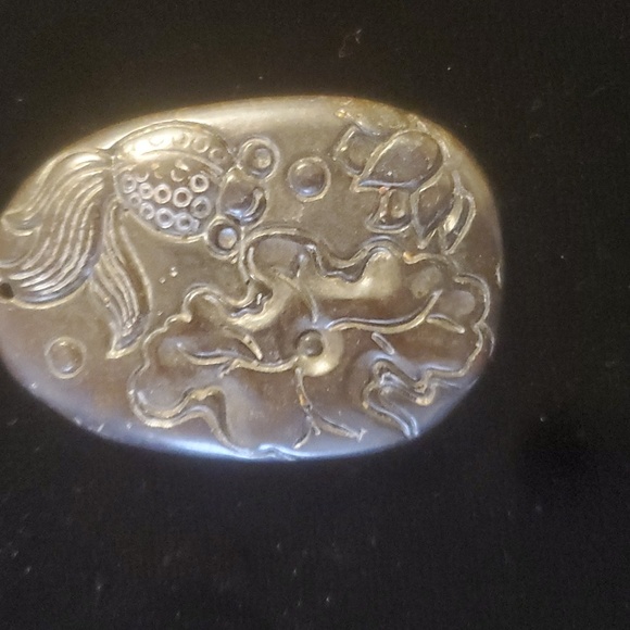 New Carved Chinese Old Jade Fish Flower Oval Pendant. - Picture 2 of 8